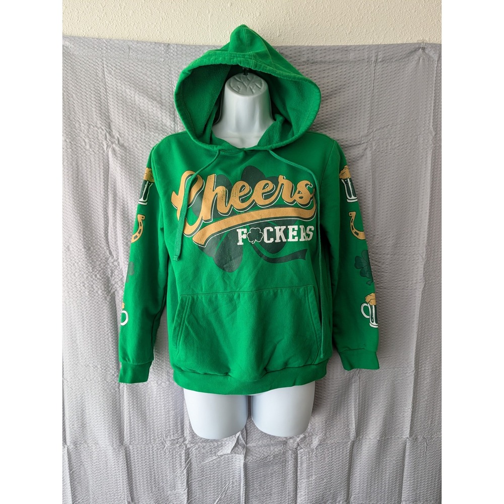 Spencers St Patricks Day Cheers F*ckers Green Graphic Hoodie Small